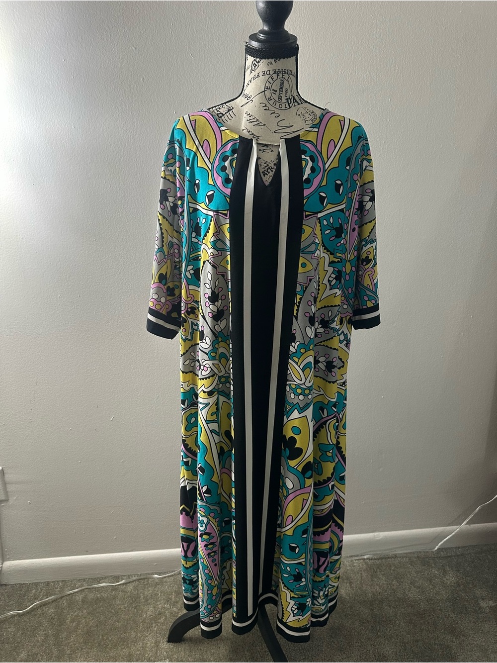 Ashley Stewart Plus Size Retro Paisley Striped Midi Dress 26/28